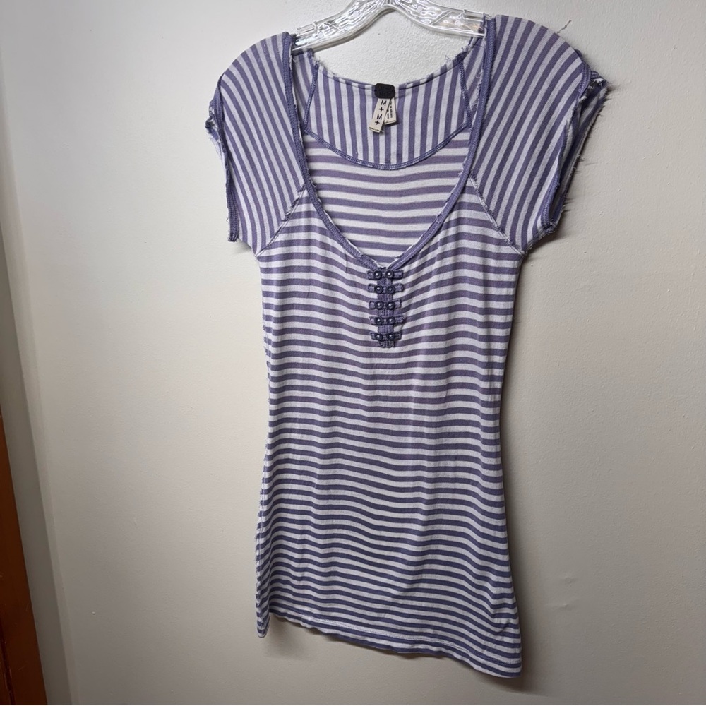 We The Free Purple and White striped Henley
